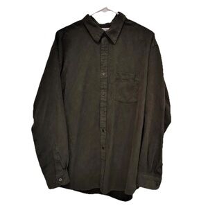 Sun River Suede Casual Button Down Long Sleeve Soft Olive Green Men Lg